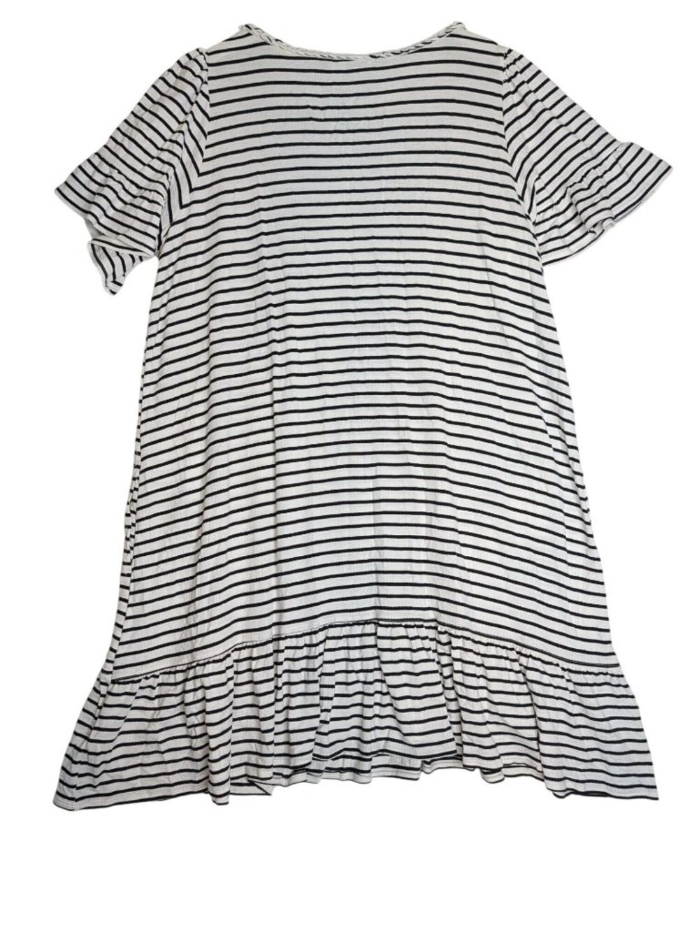 Max Studio Striped Mini Dress Ruffled Sleeves Flounced Hem 1X White & Black - Picture 3 of 13